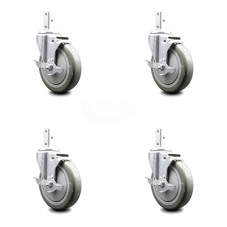Service Caster 5 Inch Gray Poly Wheel Swivel 7/8 Inch Square Stem Caster Set with Brake SCC SCC-SQ20S514-PPUB-GRY-TLB-78-4